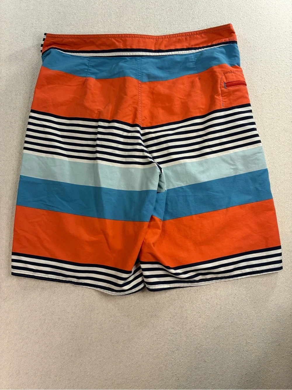 Patagonia Men’s Board Shorts Size 32 Orange Blue Striped Surf Swim Trunks